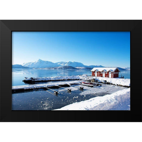 Fishing Dock on the Fjord Black Modern Wood Framed Art Print by Wilson, Kali