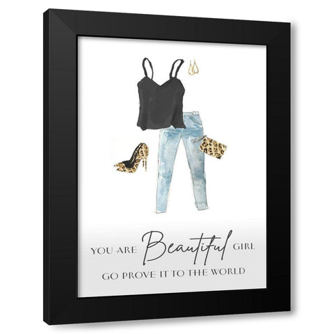 You Are Beautiful Girl Black Modern Wood Framed Art Print by Loreth, Lanie