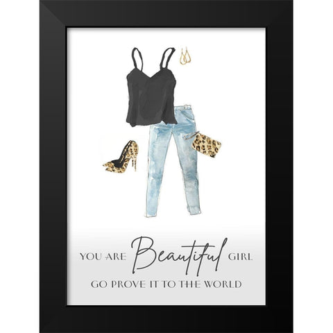 You Are Beautiful Girl Black Modern Wood Framed Art Print by Loreth, Lanie