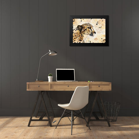 Cheetah Face Black Modern Wood Framed Art Print by Torres, Melanie