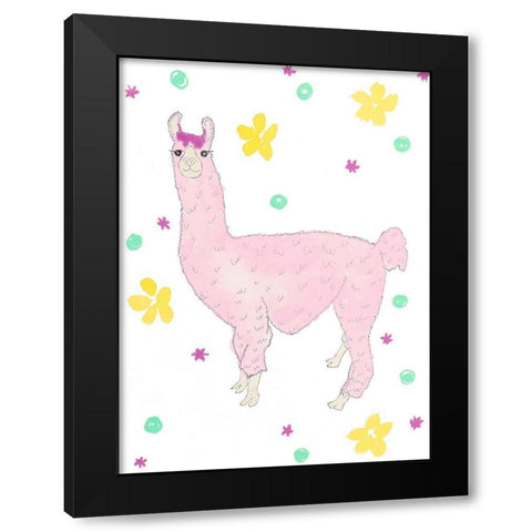 Pink Llama Black Modern Wood Framed Art Print with Double Matting by Torres, Melanie