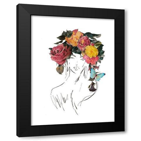 Head with Flowers I Black Modern Wood Framed Art Print by Pinto, Patricia