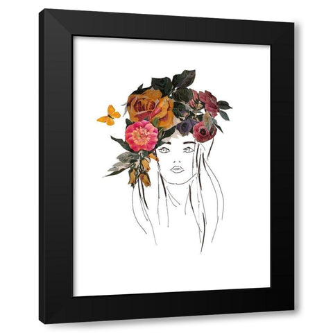 Head with Flowers II Black Modern Wood Framed Art Print by Pinto, Patricia