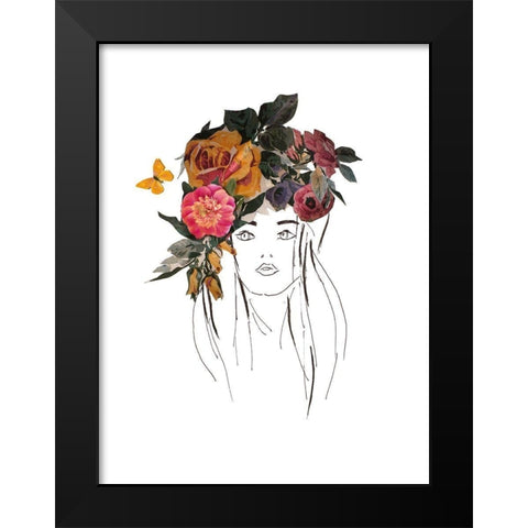 Head with Flowers II Black Modern Wood Framed Art Print by Pinto, Patricia