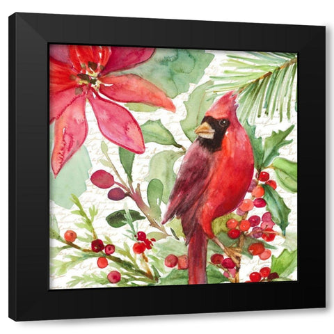 Poinsettia and Cardinal I Black Modern Wood Framed Art Print with Double Matting by Loreth, Lanie