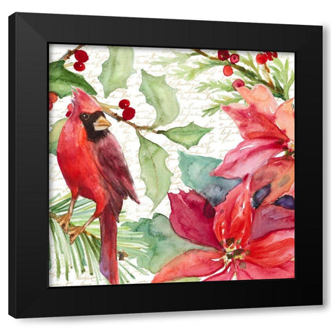 Poinsettia and Cardinal II Black Modern Wood Framed Art Print with Double Matting by Loreth, Lanie