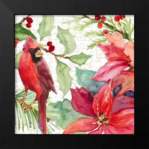 Poinsettia and Cardinal II Black Modern Wood Framed Art Print by Loreth, Lanie