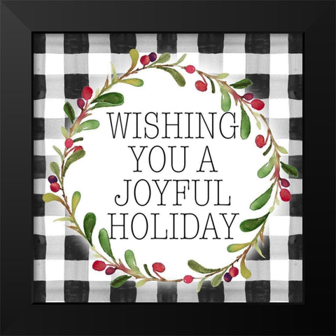 Joyful Holiday Plaid Black Modern Wood Framed Art Print by Loreth, Lanie