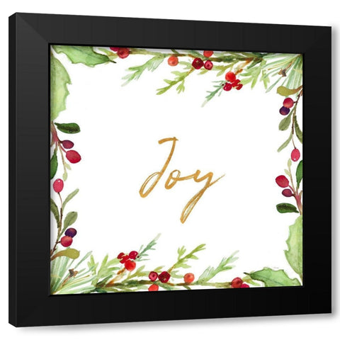 Holly Branches Joy Black Modern Wood Framed Art Print with Double Matting by Loreth, Lanie