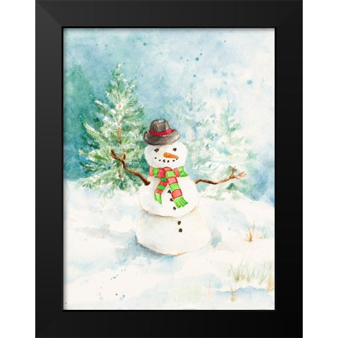 Snowman in the Pines Black Modern Wood Framed Art Print by Loreth, Lanie