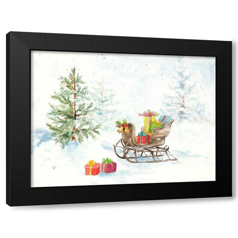 Presents in Sleigh on Snowy Day Black Modern Wood Framed Art Print with Double Matting by Loreth, Lanie