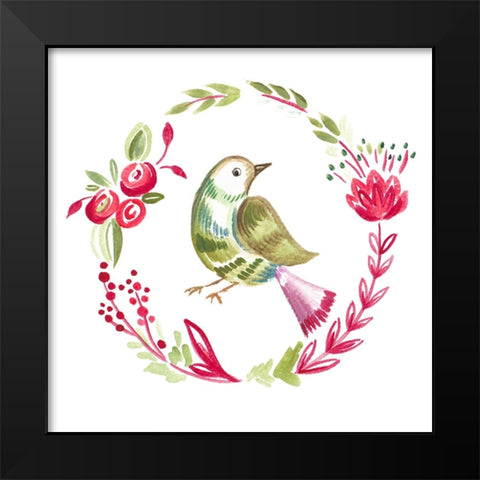 Little Bird Floral I Black Modern Wood Framed Art Print by Del Sol, Ani
