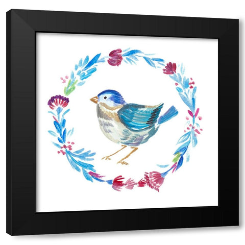 Little Bird Floral IV Black Modern Wood Framed Art Print by Del Sol, Ani
