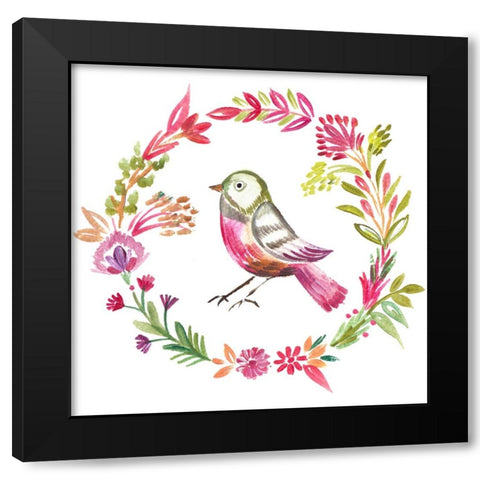 Little Bird FLoral II Black Modern Wood Framed Art Print with Double Matting by Del Sol, Ani