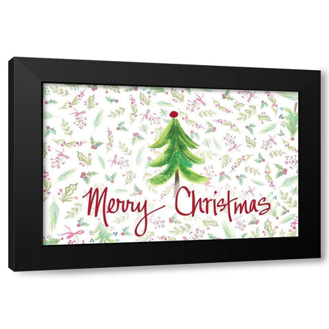 Merry Christmas Tree Black Modern Wood Framed Art Print by Del Sol, Ani