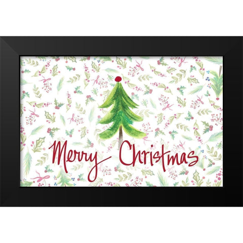 Merry Christmas Tree Black Modern Wood Framed Art Print by Del Sol, Ani