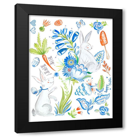 Happy Easter Bunnies Black Modern Wood Framed Art Print with Double Matting by Del Sol, Ani