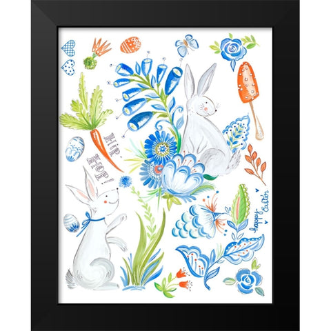 Happy Easter Bunnies Black Modern Wood Framed Art Print by Del Sol, Ani