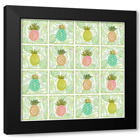 Tropical Pineapple Squares Black Modern Wood Framed Art Print with Double Matting by Del Sol, Ani