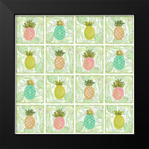 Tropical Pineapple Squares Black Modern Wood Framed Art Print by Del Sol, Ani