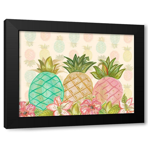 Pineapple Trio with Flowers Black Modern Wood Framed Art Print by Del Sol, Ani