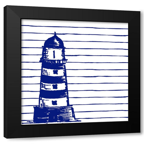 Blue Nautical on Stripes II Black Modern Wood Framed Art Print with Double Matting by Pinto, Patricia