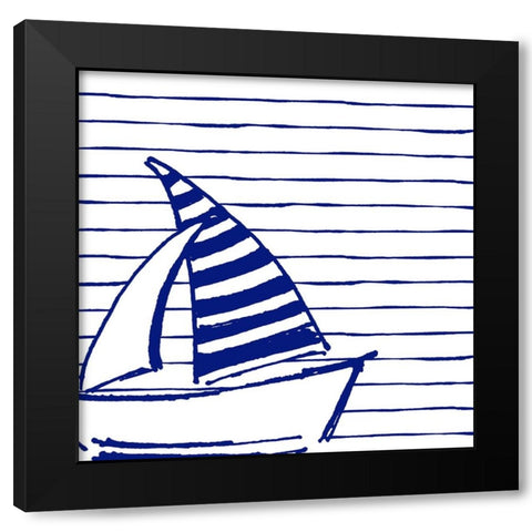 Blue Nautical on Stripes III Black Modern Wood Framed Art Print by Pinto, Patricia