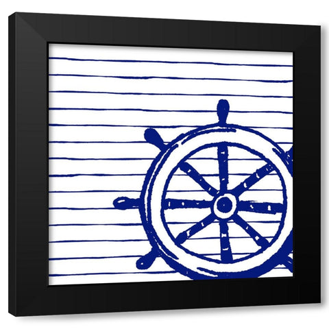 Blue Nautical on Stripes IV Black Modern Wood Framed Art Print by Pinto, Patricia