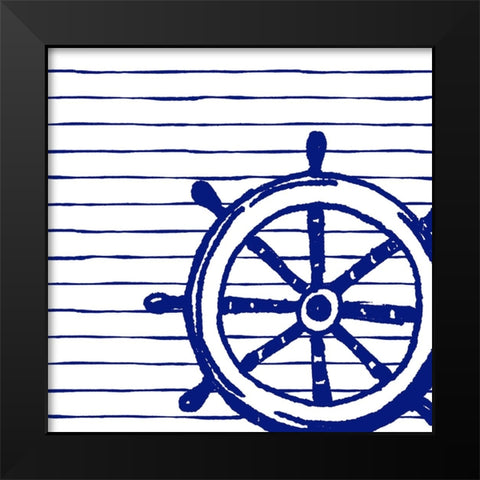 Blue Nautical on Stripes IV Black Modern Wood Framed Art Print by Pinto, Patricia