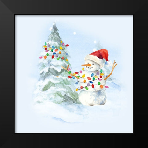 Christmas Snowy Pine And Snowman Black Modern Wood Framed Art Print by Loreth, Lanie