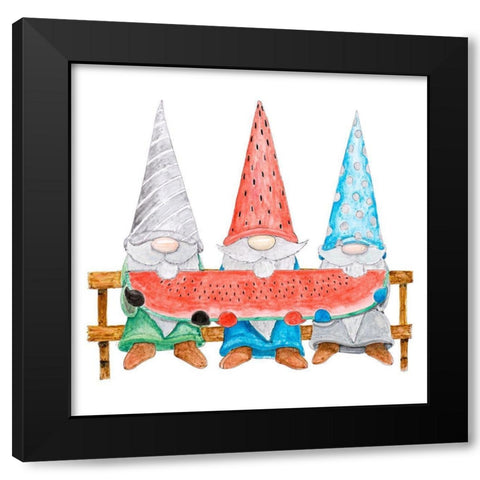 Watermelon Gnomes Black Modern Wood Framed Art Print with Double Matting by Edwins, Hugo