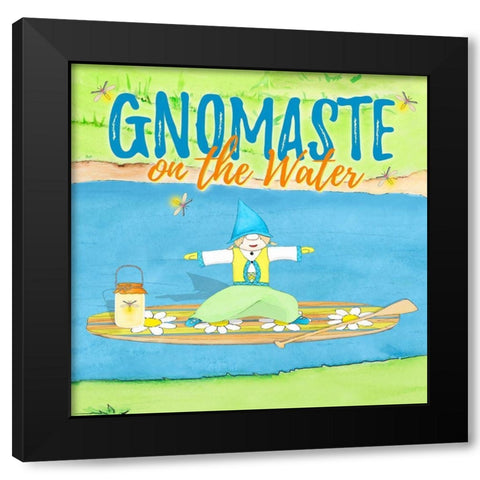 Gnomaste Warrior Pose Paddle Board Black Modern Wood Framed Art Print by Edwins, Hugo