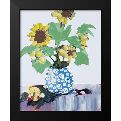 Sunflowers In Decorative Vase Black Modern Wood Framed Art Print by Slivka, Jane
