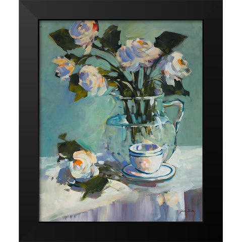 Flowers and Tea Black Modern Wood Framed Art Print by Slivka, Jane