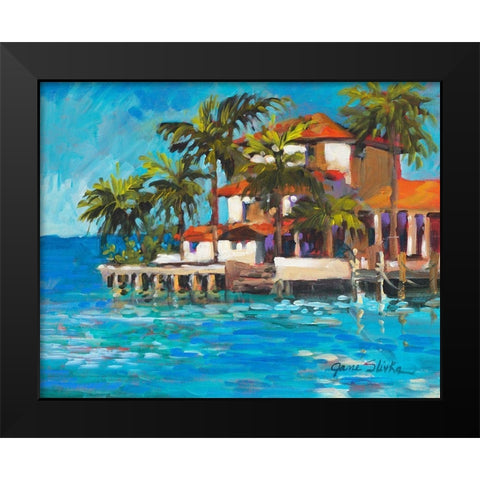 Island Beach House Black Modern Wood Framed Art Print by Slivka, Jane