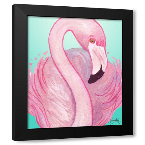 Flamingo Portrait Black Modern Wood Framed Art Print by Medley, Elizabeth