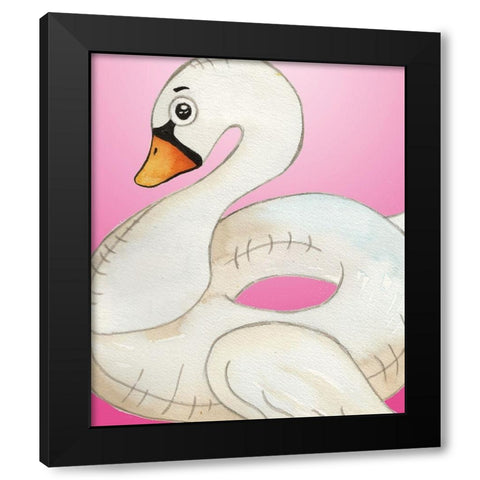 Swan Float on Pink Black Modern Wood Framed Art Print by Medley, Elizabeth