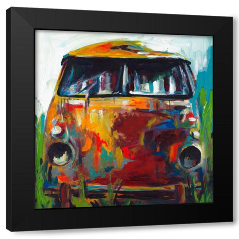 Retro Love Bus Black Modern Wood Framed Art Print by Beauchamp, Andy