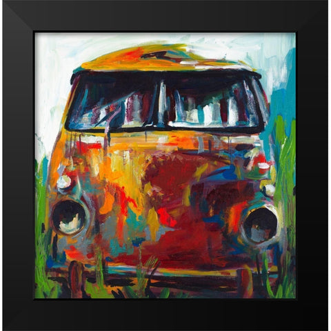 Retro Love Bus Black Modern Wood Framed Art Print by Beauchamp, Andy