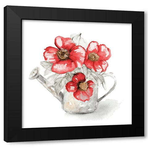 Red Florals In Watering Can I Black Modern Wood Framed Art Print by Loreth, Lanie