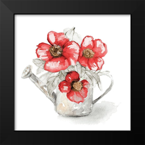 Red Florals In Watering Can I Black Modern Wood Framed Art Print by Loreth, Lanie