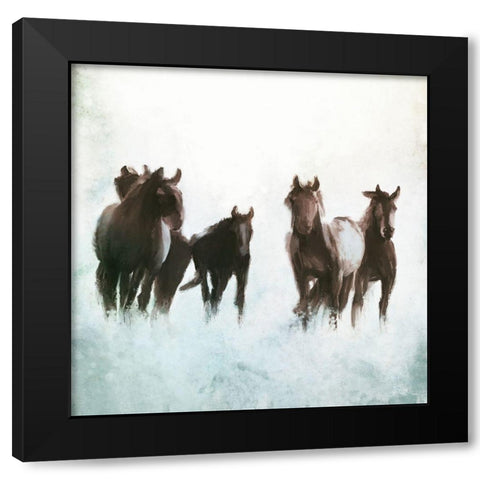 Horses Running through the Surf Black Modern Wood Framed Art Print with Double Matting by Meneely, Dan