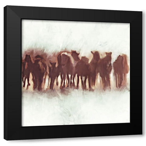 Team of Brown Horses Running Black Modern Wood Framed Art Print by Meneely, Dan