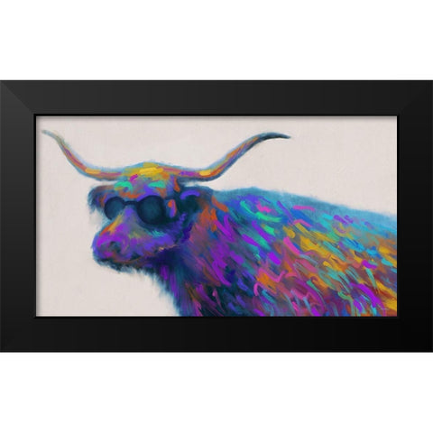 Multicolor Bull Black Modern Wood Framed Art Print by Meneely, Dan