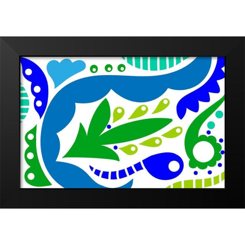 Leaf and Floral Dance Black Modern Wood Framed Art Print by Mosher, Deidre
