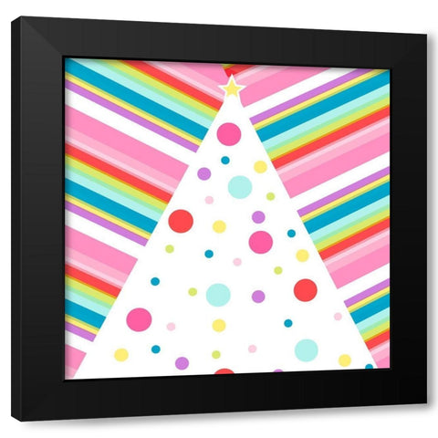 Whimsical Pink Striped Tree Black Modern Wood Framed Art Print with Double Matting by SD Graphics Studio