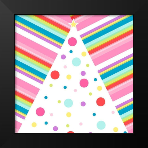 Whimsical Pink Striped Tree Black Modern Wood Framed Art Print by SD Graphics Studio