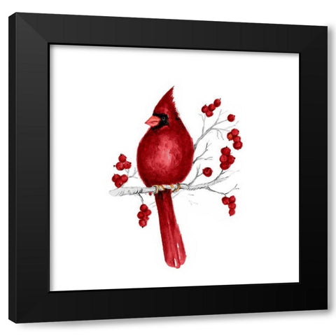 Winter Cardinal in Red II Black Modern Wood Framed Art Print by Gaynor, Janice