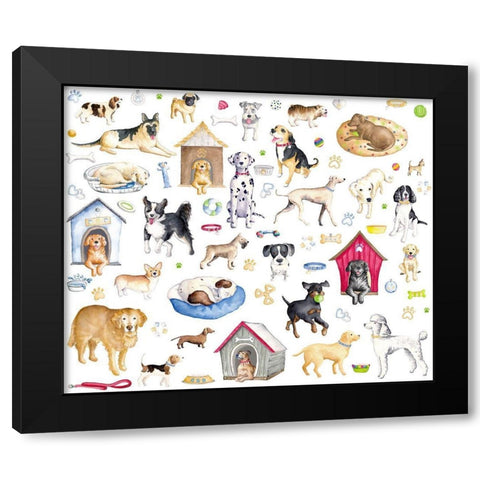 A Dogs Life Pattern Black Modern Wood Framed Art Print with Double Matting by Metz, Andi