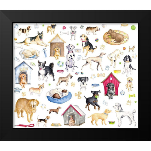 A Dogs Life Pattern Black Modern Wood Framed Art Print by Metz, Andi